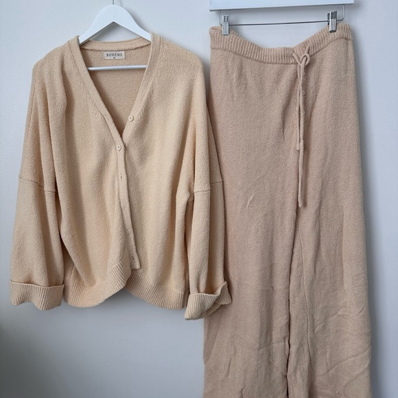 bohme Pants - Bohme Tan Knit Sweater and Trouser